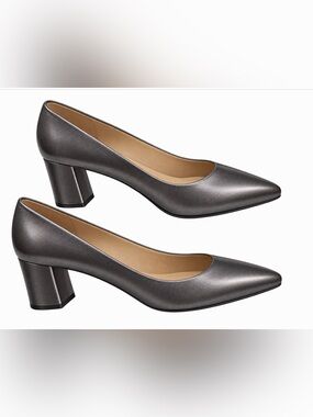 NWOB Aerosoles Betsy Gunmetal Metallic Leather Block Heel Pumps 12